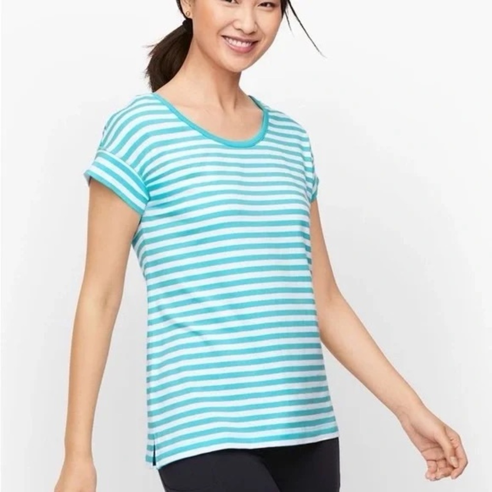 Talbots Turquoise and White Striped Short Sleeve Tee